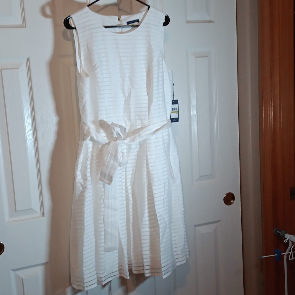 NWT Tommy Hilfiger White Sheer Stripe Dress - 14